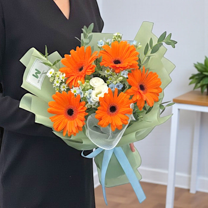 Dancing Daisies - Orange Gerbera Bouquet - Flower Bouquet - Flower Delivery Singapore - Well Live Florist
