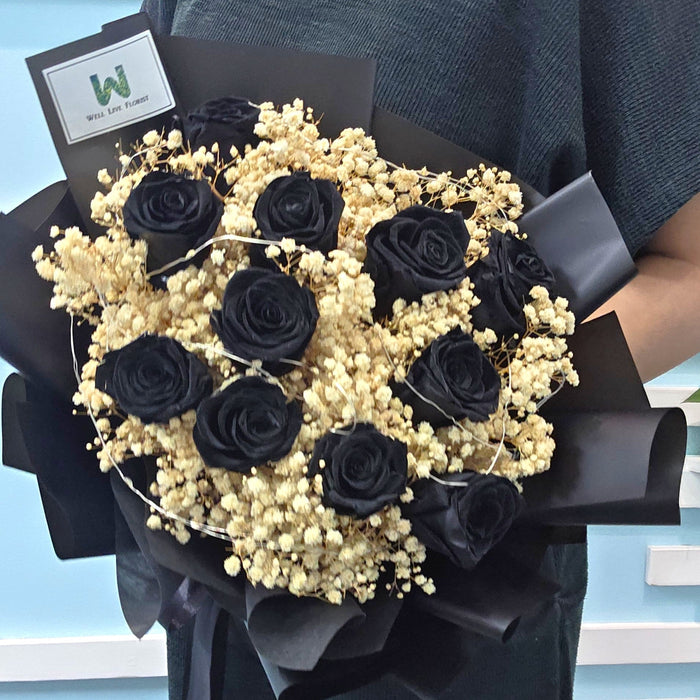 Dark Angel - Preserved Black Rose Bouquet - Dried Flower Bouquet - Flower Delivery Singapore - Well Live Florist