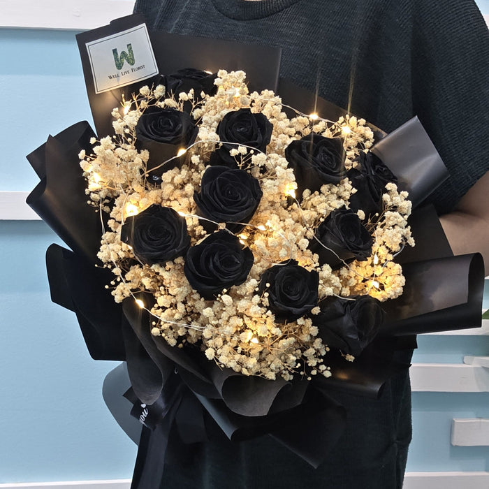 Dark Angel - Preserved Black Rose Bouquet - Dried Flower Bouquet - Flower Delivery Singapore - Well Live Florist