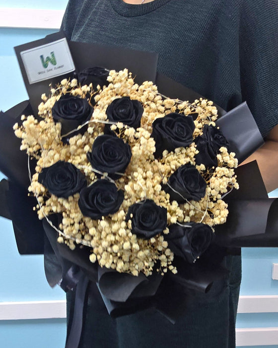 Dark Angel - Preserved Black Rose Bouquet - Dried Flower Bouquet - Flower Delivery Singapore - Well Live Florist