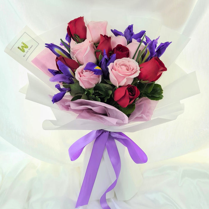 Darla - Hand Bouquet - Fresh Roses - Iris - Free Same Day Delivery - Florist Singapore - Well Live Florist