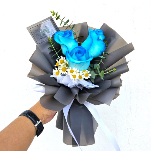 Denim Dream - Blue Rose Hand Bouquet - Fresh Flower Bouquet - Free Same Day Delivery - Florist Singapore - Well Live Florist