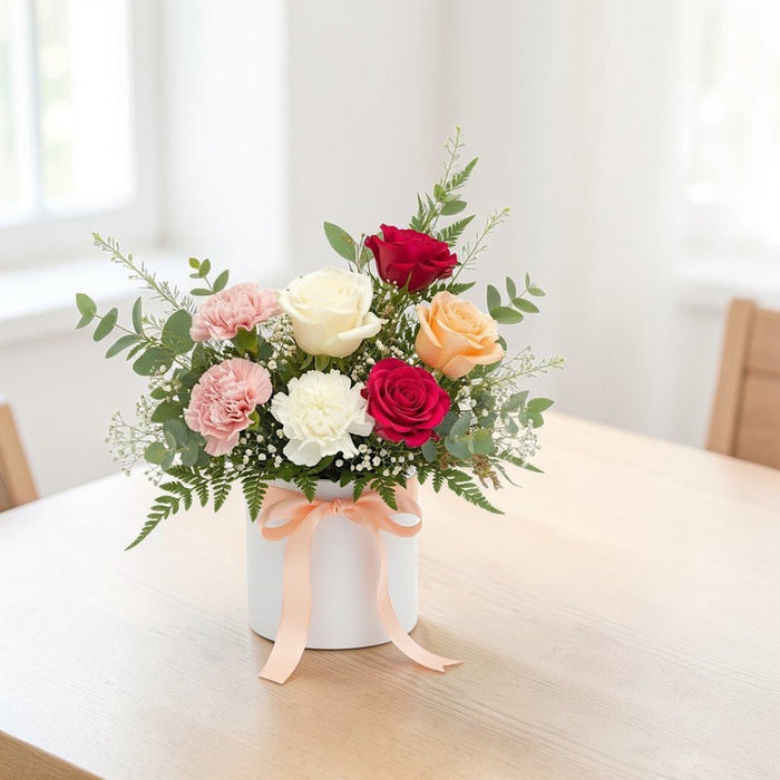 Desert Sunset - Rose and Carnation Arrangement - Flower Box Arrangement - Fresh Flower - Flower Delivery Singapore - Well Live Florist
