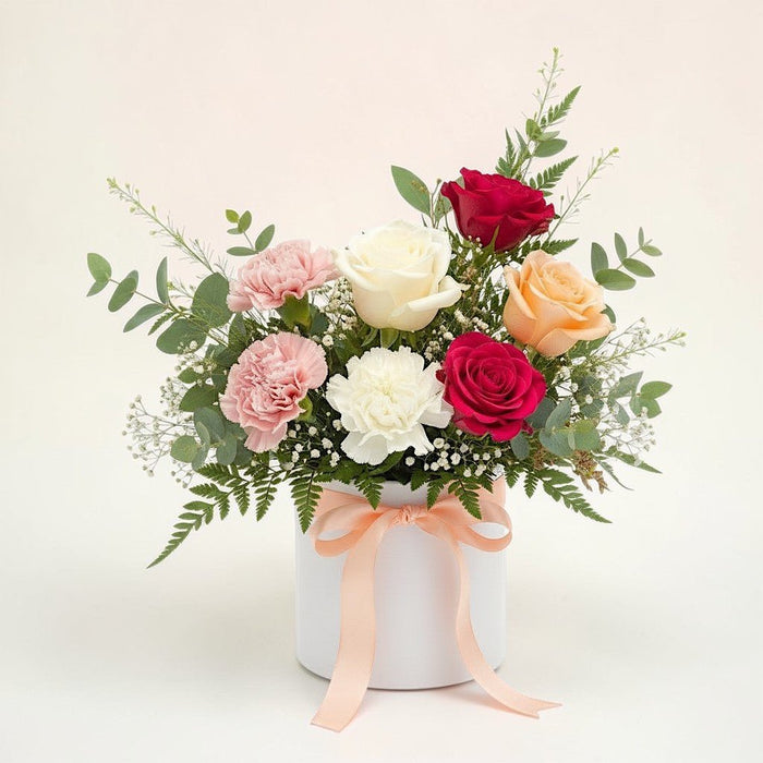 Desert Sunset - Rose and Carnation Arrangement - Flower Box Arrangement - Fresh Flower - Flower Delivery Singapore - Well Live Florist