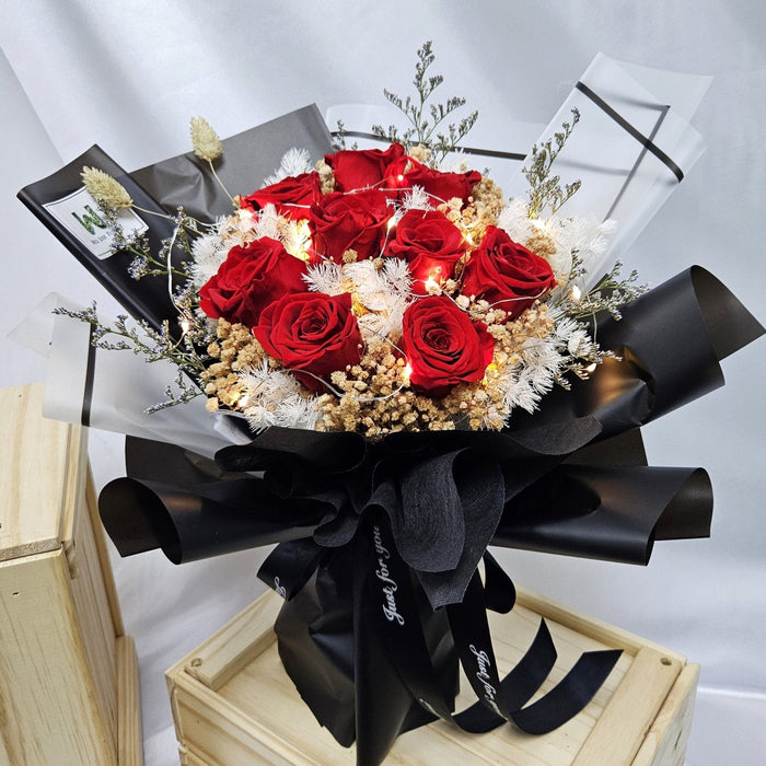 Fiery Love - Hand Bouquet - Preserved Flower - Preserved Roses - Free Same Day Delivery - Florist Singapore - Well Live Florist