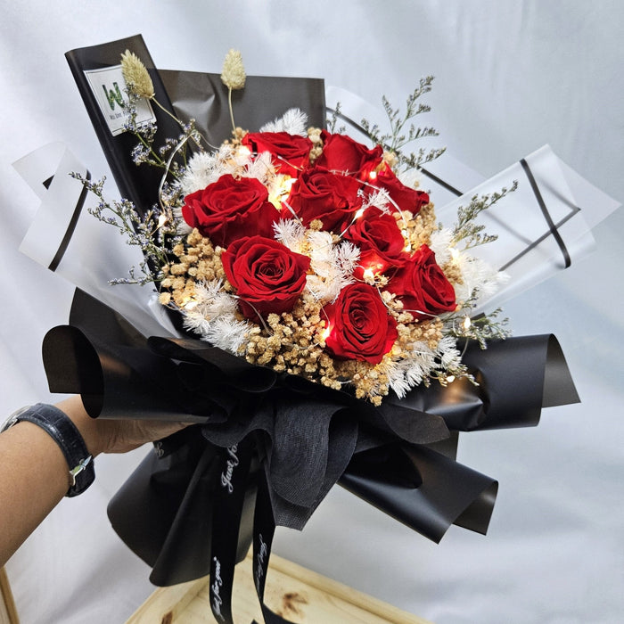 Fiery Love - Hand Bouquet - Preserved Flower - Preserved Roses - Free Same Day Delivery - Florist Singapore - Well Live Florist