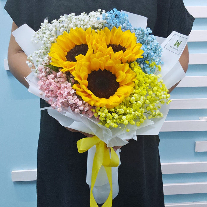 Fresh Fusion - Hand Bouquet - Sunflower Bouquet - Flower Delivery Singapore - Well Live Florist