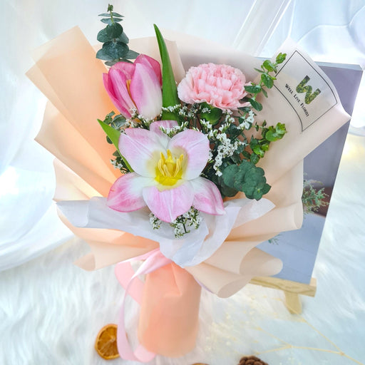 Garden Joy - Tulip Hand bouquet -Carnation Bouquet - Fresh Flower Bouquet - Free Same Day Delivery - Florist Singapore - Well Live Florist