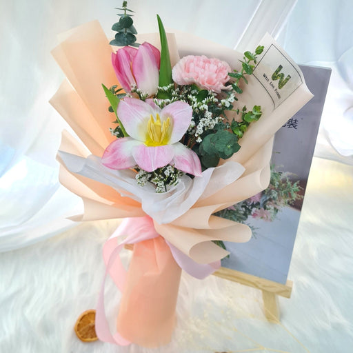 Garden Joy - Tulip Hand bouquet -Carnation Bouquet - Fresh Flower Bouquet - Free Same Day Delivery - Florist Singapore - Well Live Florist