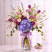 Garden Reverie lilac hydrangea, purple rose and purple tulip fresh flower vase arrangement with lilac ribbon, Singapore flower delivery