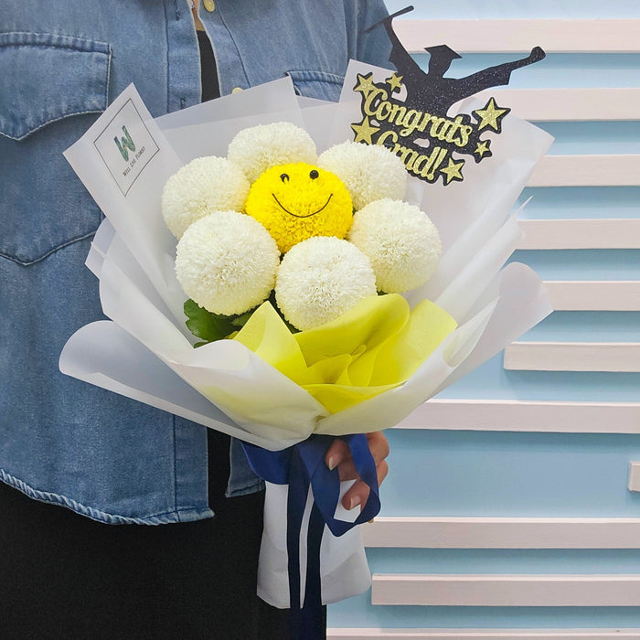 Graduation bouquet delivery Singapore with cute fresh smiley pom