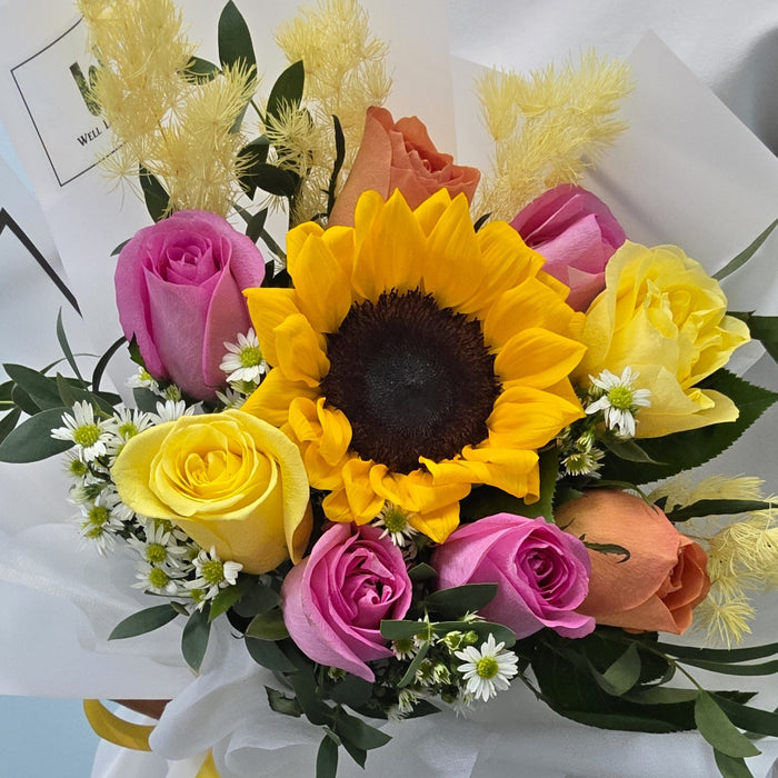 Hearts Afire - Fresh Flower Bouquet - Sunflower and Roses Bouquet - Flower Delivery Singapore - Well Live Florist