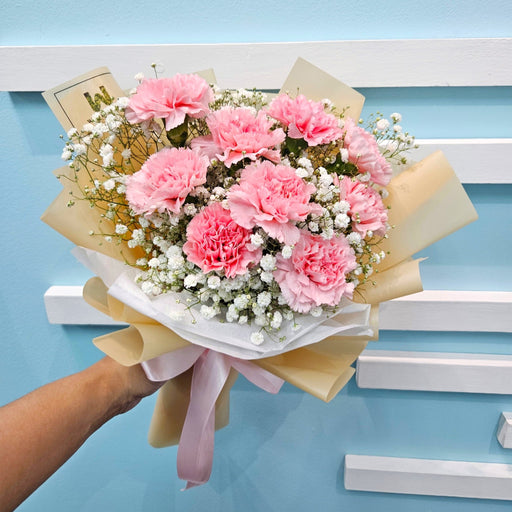 Joyful Pinks - Hand Bouquet - baby breath - Carnation - Hand Bouquet - Well Live Florist