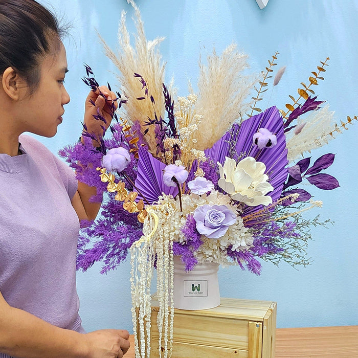 Lavender Dreamscape - Preserved Flower In Vase - Flower Arrangement - Preserved Rose - Cotton Flower - Preserved Hydrangea - Well Live Florist