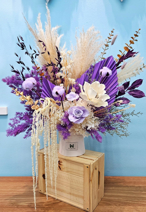 Lavender Dreamscape - Preserved Flower In Vase - Flower Arrangement - Preserved Rose - Cotton Flower - Preserved Hydrangea - Well Live Florist