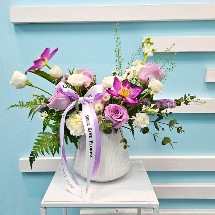 Lilac Love - Fresh Flower In Vase Arrangement - Flower Delivery Singapore - Well Live Florist