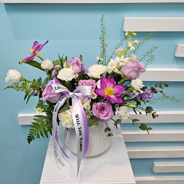 Lilac Love - Fresh Flower In Vase Arrangement - Flower Delivery Singapore - Well Live Florist