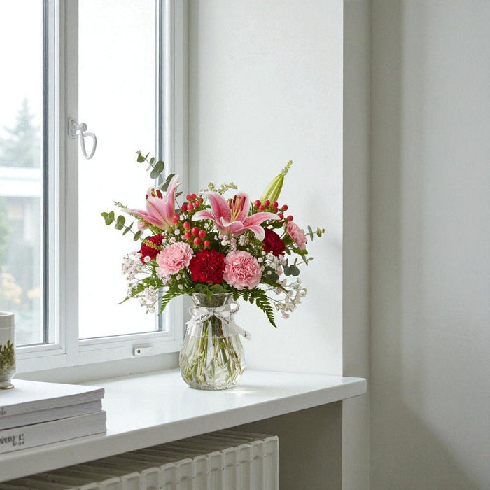 Lily Carnation Delight - Lily And Carnation Vase Arrangement - Flower In Vase - Flower Delivery Singapore - Well Live Florist