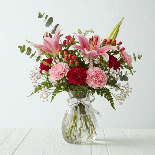 Lily Carnation Delight - Lily And Carnation Vase Arrangement - Flower In Vase - Flower Delivery Singapore - Well Live Florist