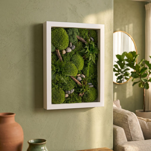 Mosscape Frame as a stunning living room wall art feature