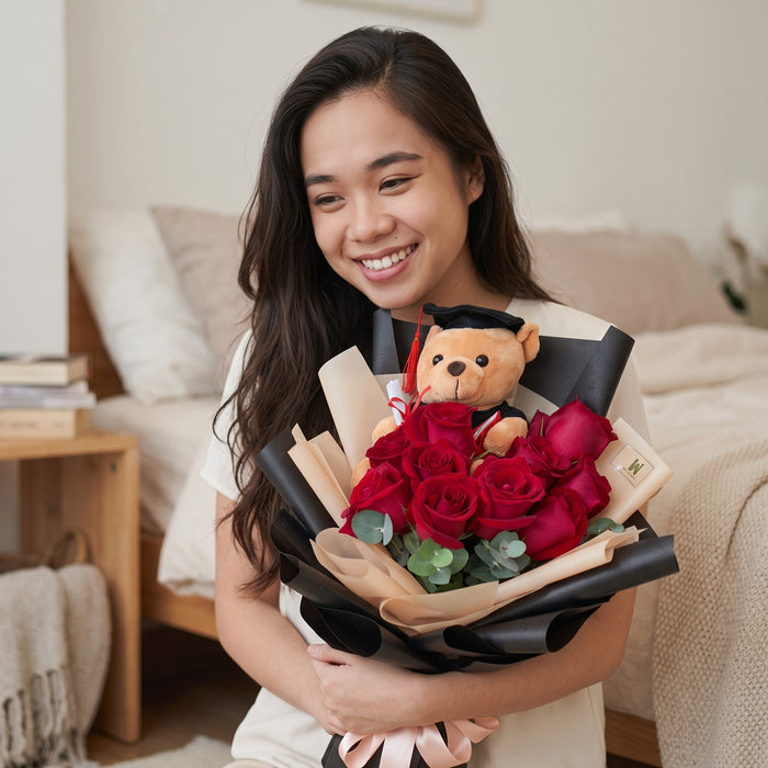 Bold red rose graduation bouquet Singapore delivery