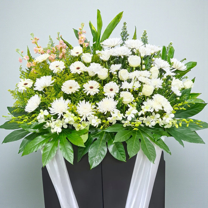 Our Hearts - Condolences Flower Stand - Sympathy Flower - Free Same Day Flower Delivery Singapore - Well Live Florist