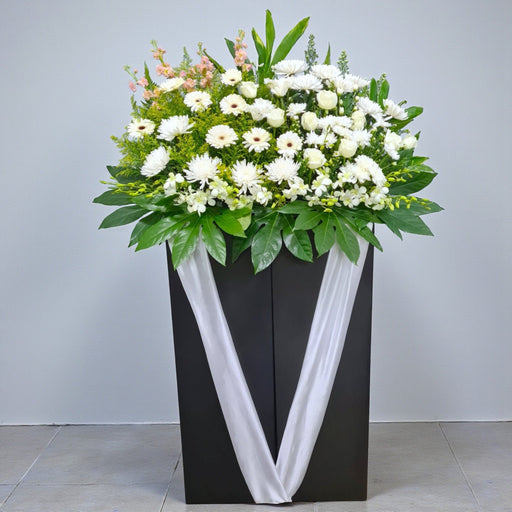 Our Hearts - Condolences Flower Stand - Sympathy Flower - Free Same Day Flower Delivery Singapore - Well Live Florist