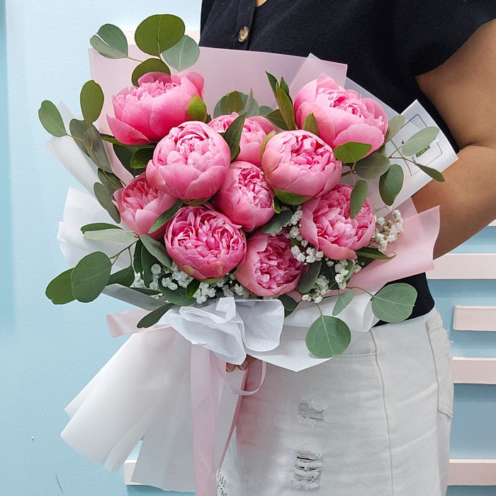 Paeonia Perfection - Fresh Peony - Baby's Breath - Hand Bouquet - Free Same Day Delivery - Well Live Florist