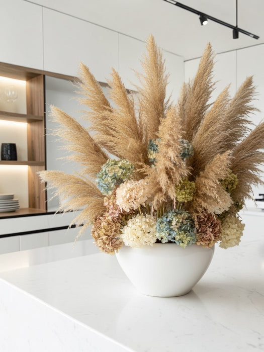 Pampas Grand - Luxury Preserved Flower Arrangement - Pampas & Hydrangea - Flower Delivery Singapore - Well Live Florist