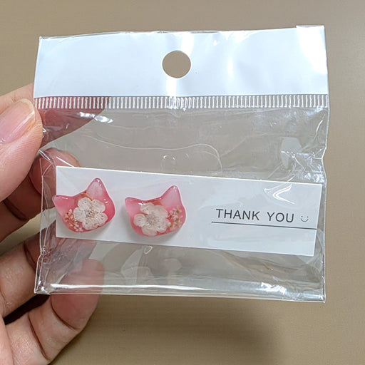 Pink Cat-Shaped Eternal Petal Earrings - Add on to your flower bouquet - Well Live Florist Singapore