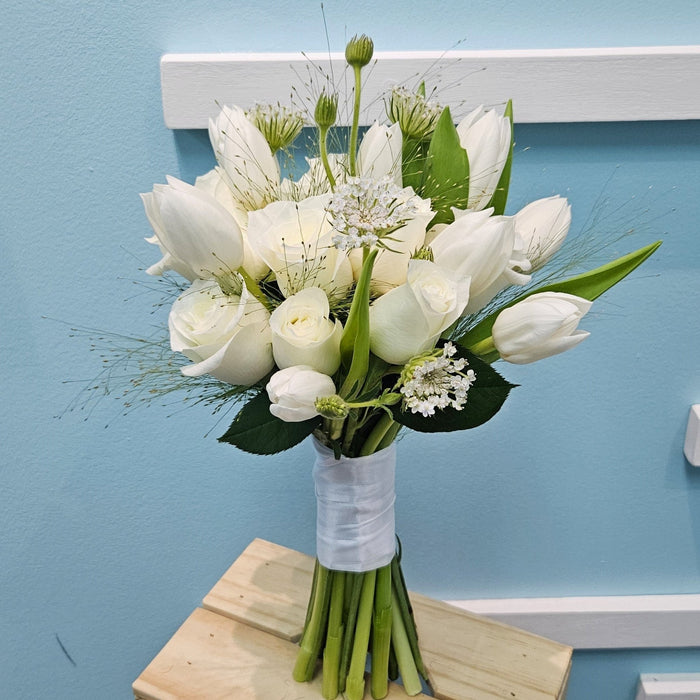 Pure Bliss - wedding - Bridal Bouquet - White Roses - Tulips - Didicus - Well Live Florist