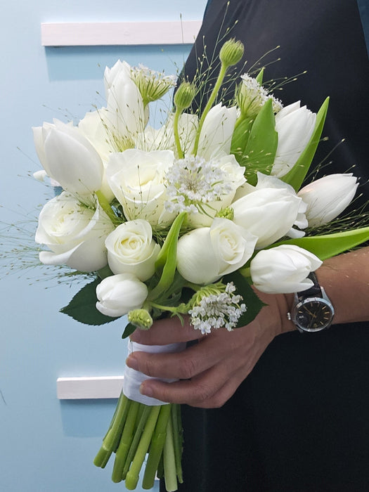 Pure Bliss - wedding - Bridal Bouquet - White Roses - Tulips - Didicus - Well Live Florist