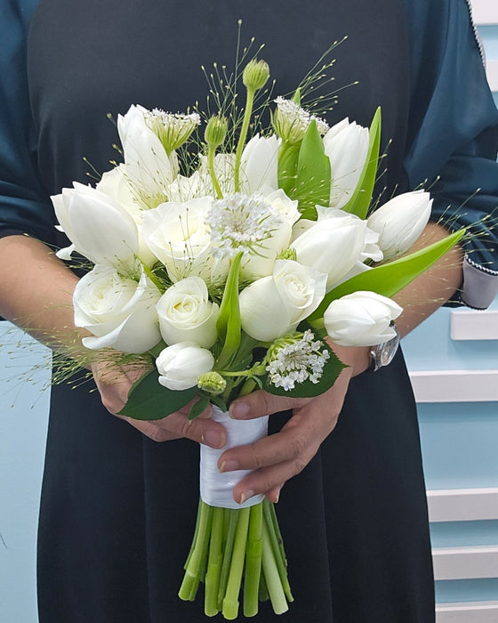 Pure Bliss - wedding - Bridal Bouquet - White Roses - Tulips - Didicus - Well Live Florist