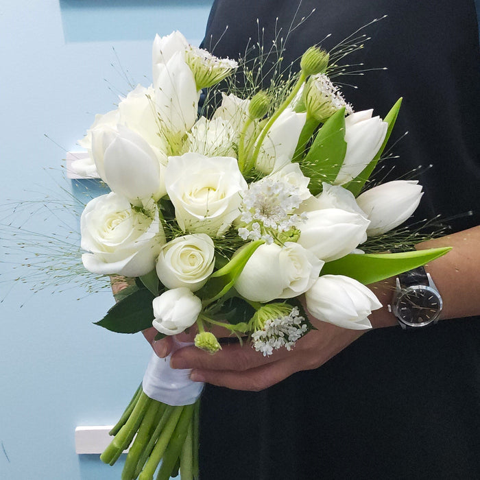 Pure Bliss - wedding - Bridal Bouquet - White Roses - Tulips - Didicus - Well Live Florist