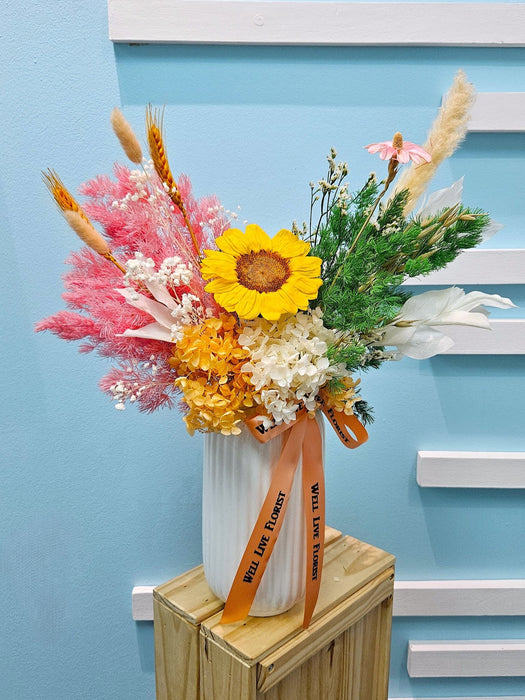 Preserved Sunflower - Preserved Flower In Vase - Flower Delivery Singapore - Well Live Florist