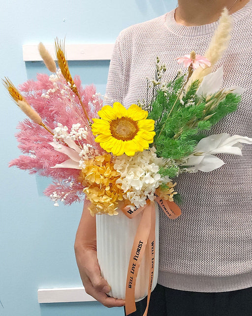 Preserved Sunflower - Preserved Flower In Vase - Flower Delivery Singapore - Well Live Florist