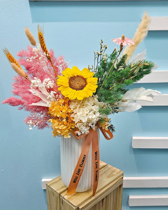 Preserved Sunflower - Preserved Flower In Vase - Flower Delivery Singapore - Well Live Florist