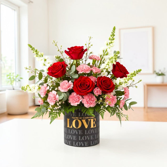 Rose Carnation Harmony - Fresh Flower Arrangement in Box - Flower Delivery Singapore - Well Live Florist