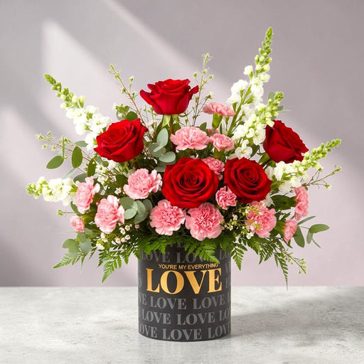 Rose Carnation Harmony - Fresh Flower Arrangement in Box - Flower Delivery Singapore - Well Live Florist