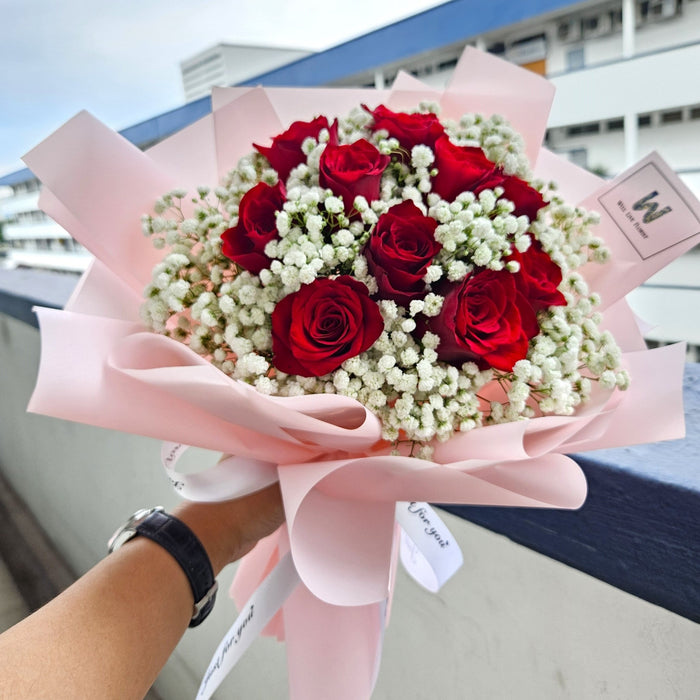 Rose Rhapsody - Hand Bouquet - Baby's Breath - Hand Bouquet - Roses - Well Live Florist