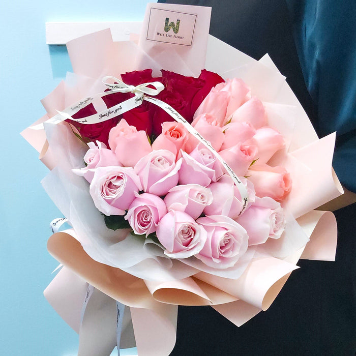 Rosey Glow - Fresh Roses Bouquet - Free Same Day Delivery - Well Live Florist