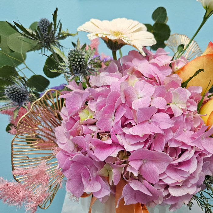 Rosy Hydrangea Delight - Flower In Vase - Baby's Breath - flower in vase - Gerbera - Well Live Florist