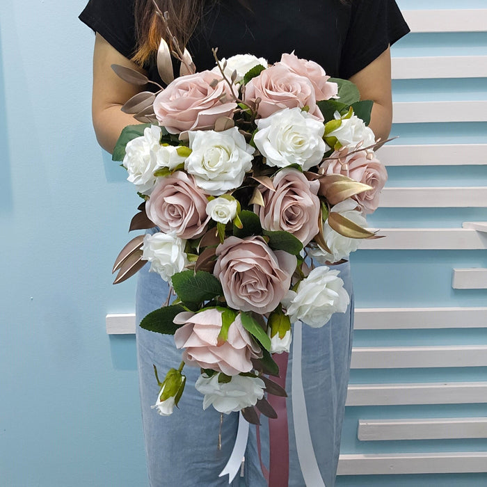 Bridal Bouquet - Cascading Faux Bridal Bouquet - Wedding Bouquet - Flower Delivery Singapore - Well Live Florist