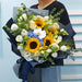 Sunflower Hydrangea Delight - Fresh Flower Hand Bouquet - Sunflower - Roses - Eustoma - Phalaenopsis Orchid - Free Same Day Delivery - Well Live Florist