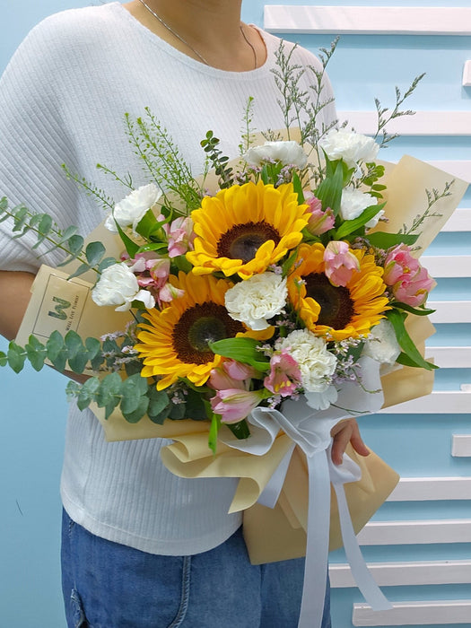 Sunlit Joy - Sunflower Hand Bouquet - Flower Bouquet - Flower Delivery Singapore - Well Live Florist