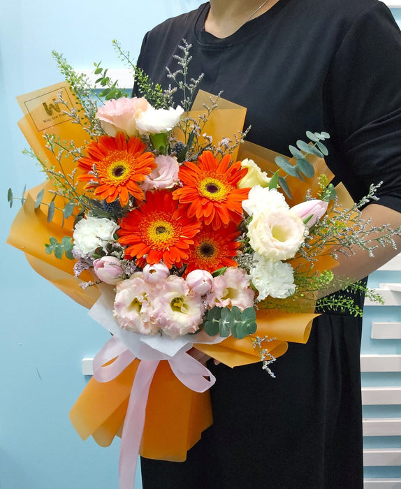 Sunny Splash - Gerbera Hand Bouquet - Flower Bouquet - Flower Delivery Singapore - Well Live Florist