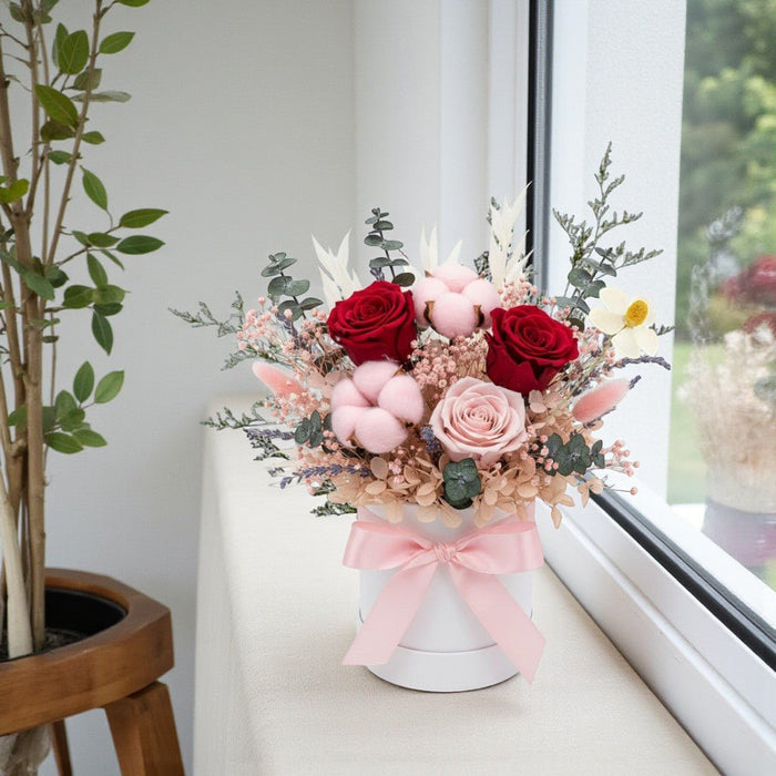 Sweet Forever - Preserved Flower Box Arrangement - Preserved Rose Bouquet - Flower Delivery Singapore - Well Live Florist