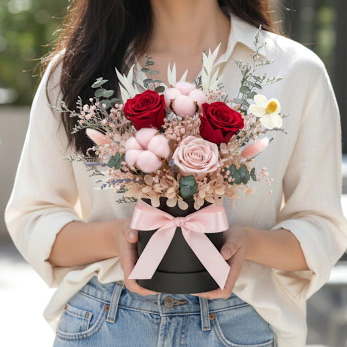 Sweet Forever - Preserved Flower Box Arrangement - Preserved Rose Bouquet - Flower Delivery Singapore - Well Live Florist