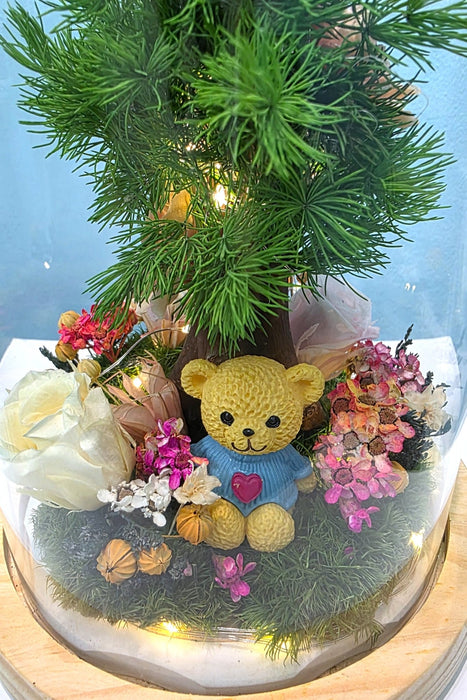 Teddy Sweetheart - Flower In Dome - Preserved Moss Artwork - Preserved Rose - Free Same Day Delivery - Florist Singapore - Well Live Florist