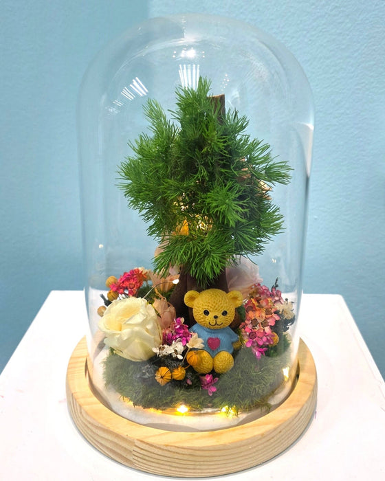 Teddy Sweetheart - Flower In Dome - Preserved Moss Artwork - Preserved Rose - Free Same Day Delivery - Florist Singapore - Well Live Florist